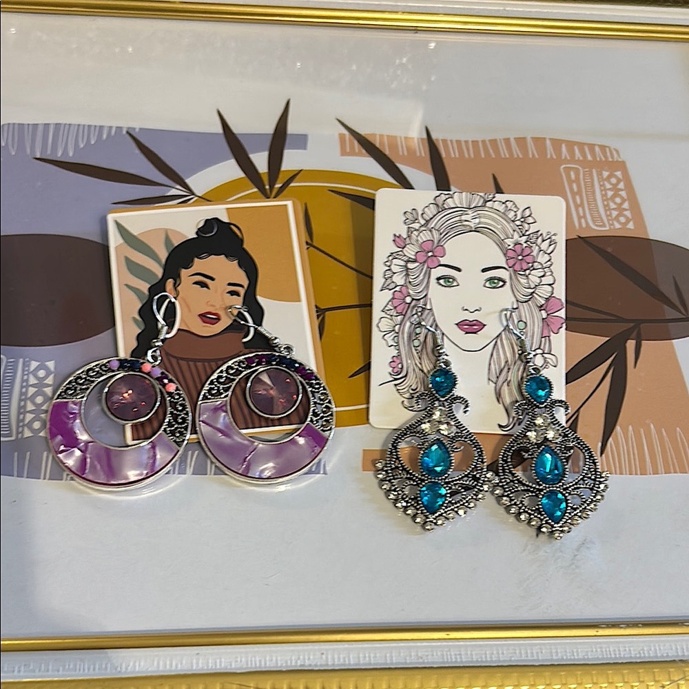 Elegant Purple and Turquoise Bohemian Earring Set